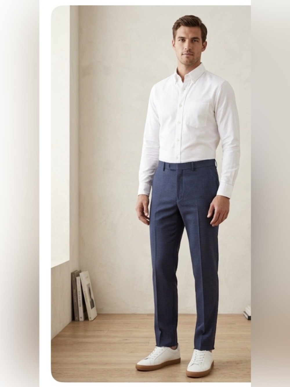 Strellson Quinten Blue Textured Micro-Check Dress Pants
